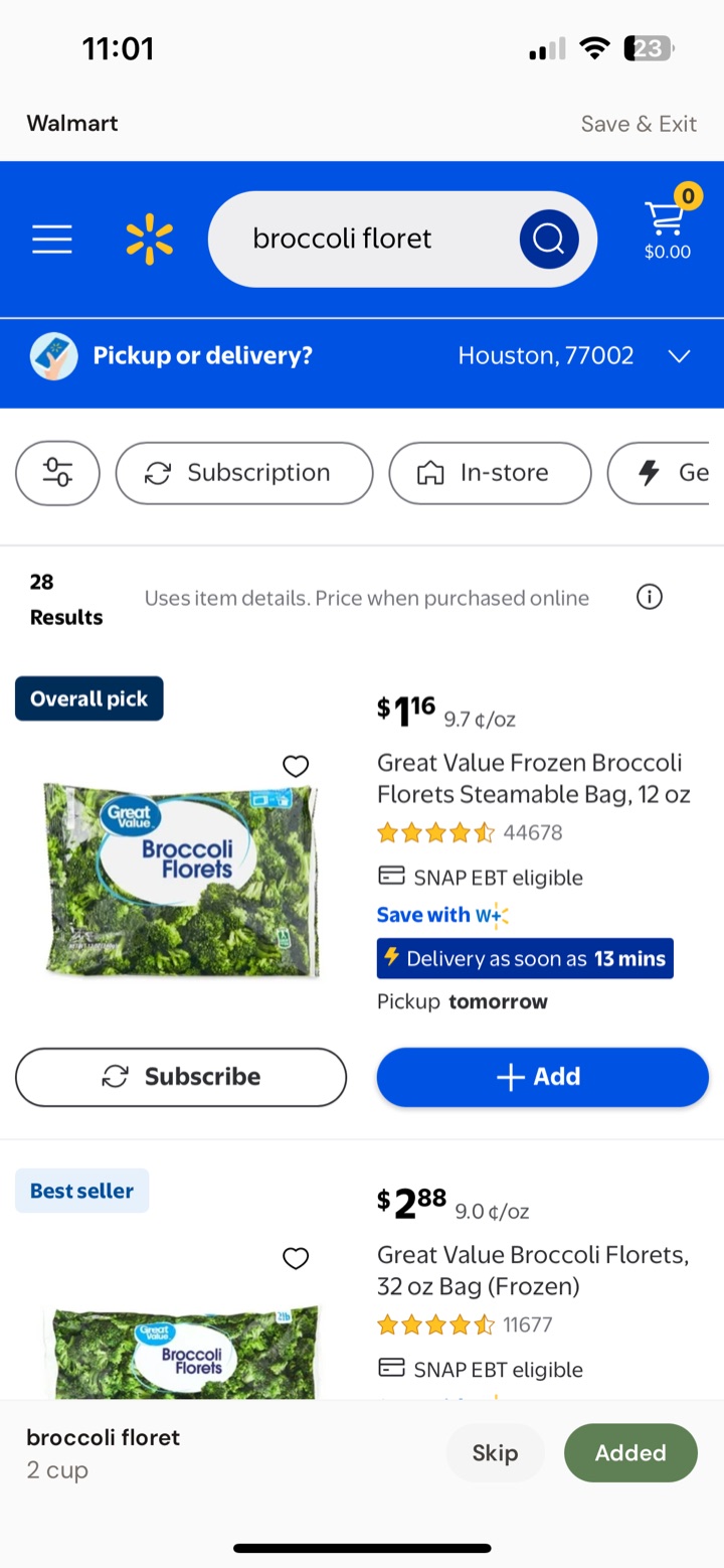 Shopping the cart inside the Walmart store in the Cartful in-app browser.